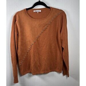 Siani Milano Studded Sweater Women’s L Burnt Orange Quiet Luxury Office Chic